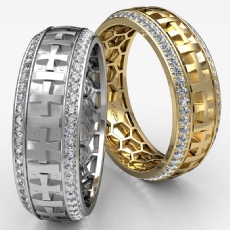 Cross Design Religious Round Diamond Eternity Mens Wedding Band 14k Gold 1.00Ct