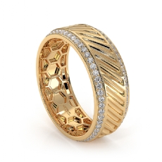 Diagonal Cut Round Diamond Eternity Mens Wedding Band 14k Gold Yellow  (0.9Ct. tw.)