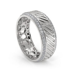 Diagonal Cut Round Diamond Eternity Mens Wedding Band 14k White Gold 0.90Ct