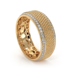 Diamond Cut Carved Round Diamond Eternity Men Wedding Band 14k Gold Yellow  (0.9Ct. tw.)