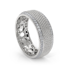 Diamond Cut Carved Round Diamond Eternity Men Wedding Band 14k White Gold 0.90Ct