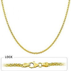 14k Yellow Gold Womens Solid Wheat Chain Necklace (2.3mm,18