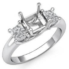 3 Stone Princess Diamond Engagement Ring Semi Mount 14k W Gold 0.8Ct