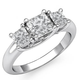 Three Stone Princess Diamond Engagement Ring Semi Mount Setting Platinum 0.8Ct