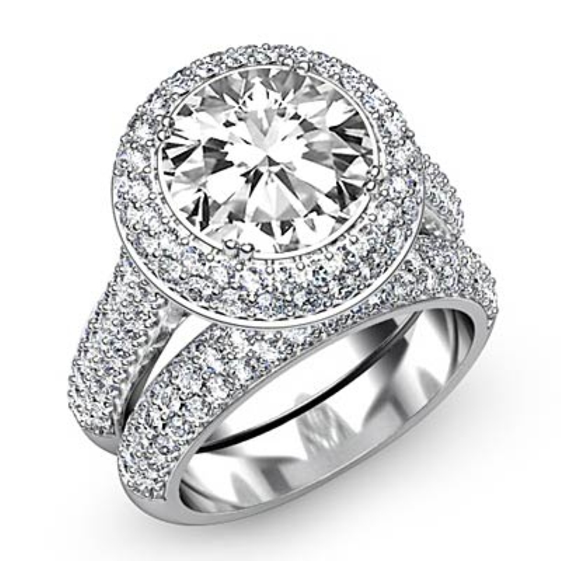 Duet Halo Pave Bridal Set diamond Ring Platinum 950