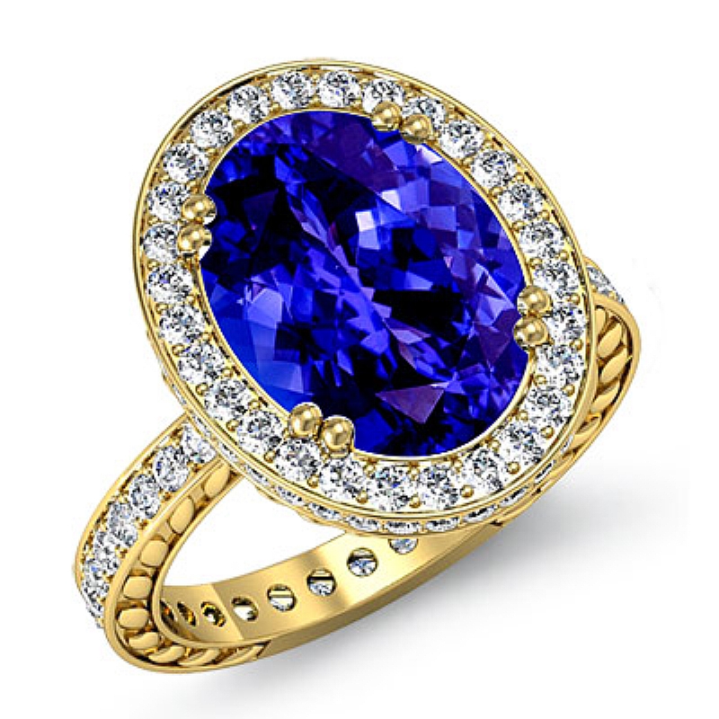 Eternity Filigree Halo Oval diamond engagement Ring in 18k Gold Yellow