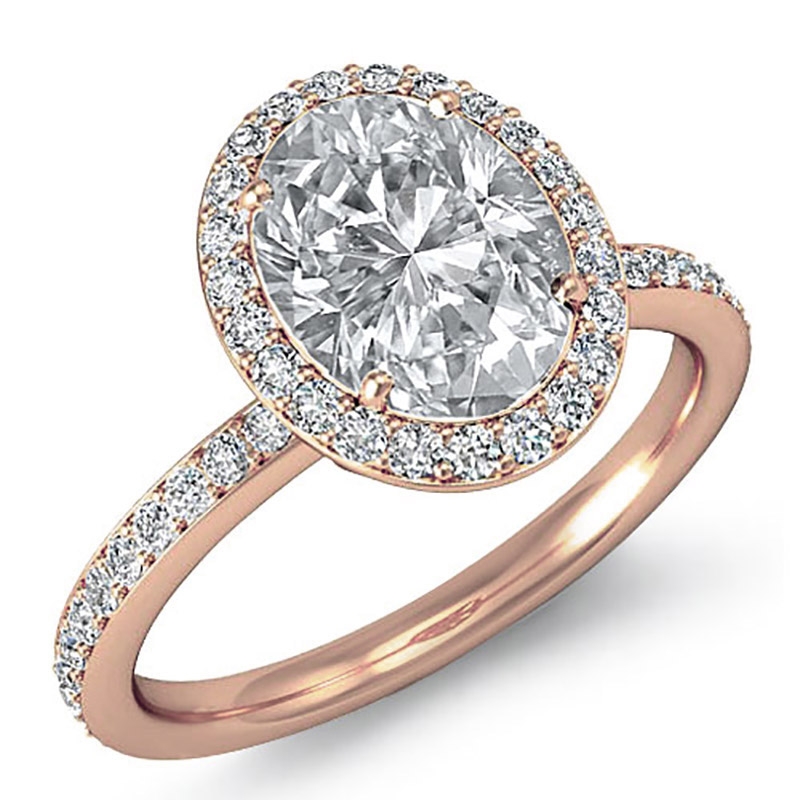 Eternity Halo Micro Pave Set diamond Ring 14k Rose Gold