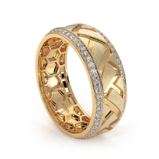 Zig-zag Center Round Diamond Eternity Mens Wedding Band 14k Gold Yellow  (0.9Ct. tw.)