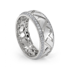 Zig-zag Center Round Diamond Eternity Mens Wedding Band 14k White Gold 0.90Ct