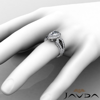Pear Cut Halo Setting Diamond Engagement Ring Semi Mount Gold W18k 1.35Ct