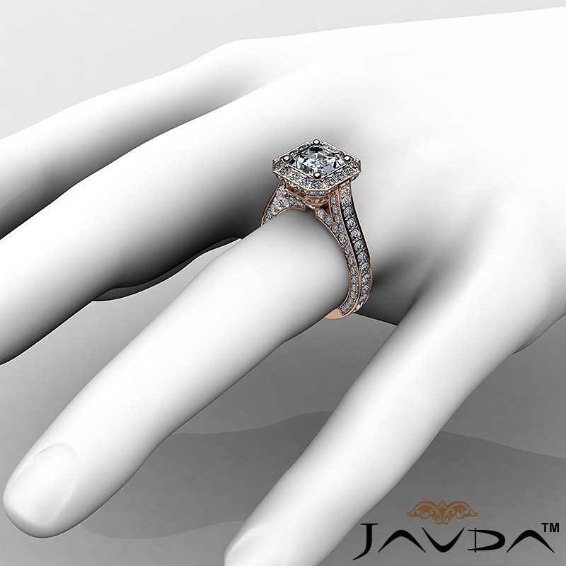 Halo Micro Pave Bridge Accent diamond Ring 14k Rose Gold