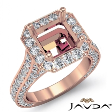 Diamond Engagement Asscher Semi Mount Halo Setting Ring 14k Rose Gold  (2.1Ct. tw.)