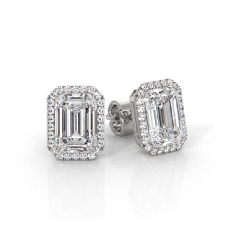 Halo Emerald Cut Claw Prong Lab grown Diamond Earring IGI 14k White Gold 2.14ctw