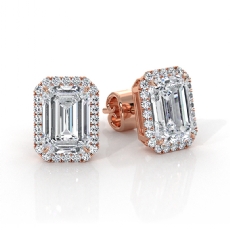 Halo Emerald Lab grown Diamond Claw Prong Earring IGI 14k Rose Gold  (3.24Ct. tw.)