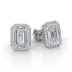 Halo Emerald Lab grown Diamond Claw Prong Earring IGI 14k White Gold 3.24ctw.