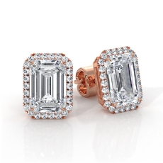 Claw Prong Halo Emerald Lab grown Diamond Earring IGI 14k Rose Gold  (4.27Ct. tw.)