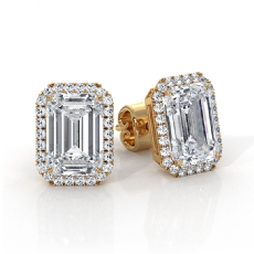 Claw Prong Halo Emerald Lab grown Diamond Earring IGI 18k Gold Yellow  (4.27Ct. tw.)