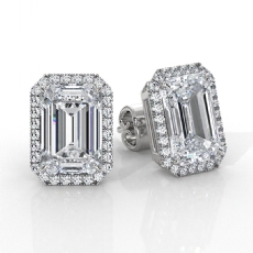 Emerald Cut Claw Prong Lab grown Diamond Halo Earring IGI 14k White Gold 5.36ctw