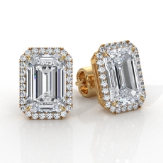 Emerald Cut Claw Prong Lab grown Diamond Halo Earring IGI 18k Gold Yellow  (5.36Ct. tw.)