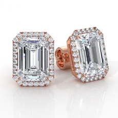 Halo Emerald Lab grown Diamond Claw Prong Stud Earring 14k Rose Gold (6.36Ct. tw.)
