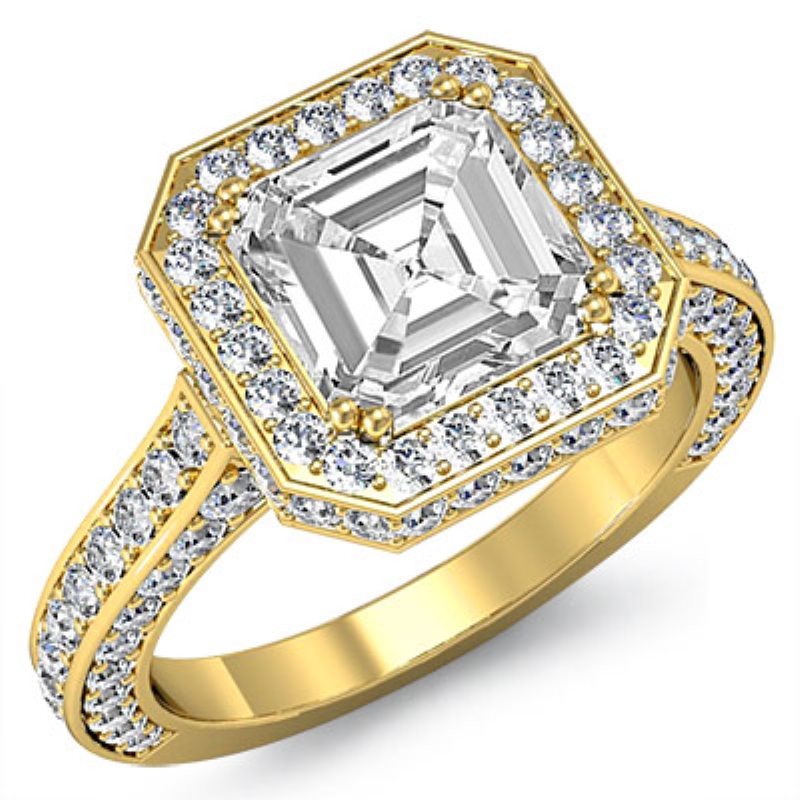 Circa Halo Side-Stone Pave diamond Ring 18k Gold Yellow