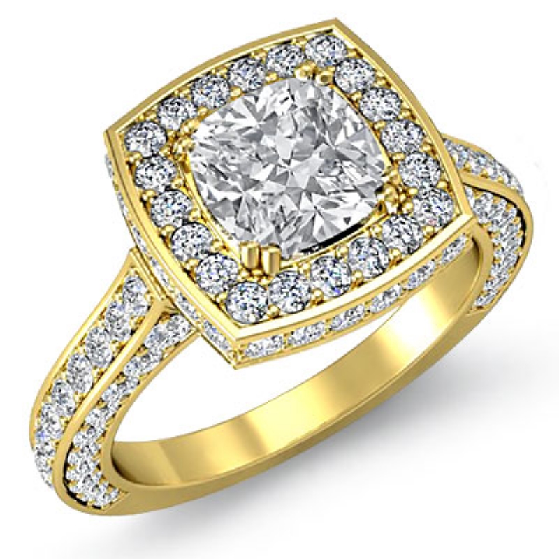 Circa Halo Side-Stone Pave diamond Ring 14k Gold Yellow