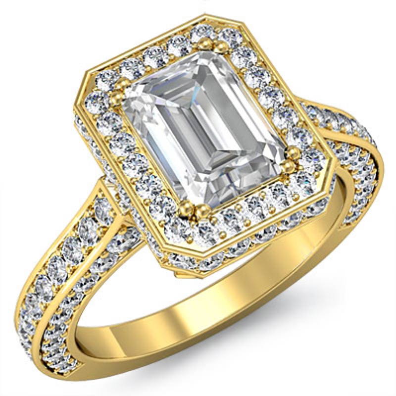 Circa Halo Side-Stone Pave diamond Ring 14k Gold Yellow