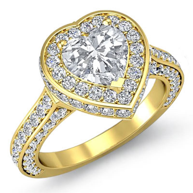 Circa Halo Side-Stone Pave diamond Ring 14k Gold Yellow