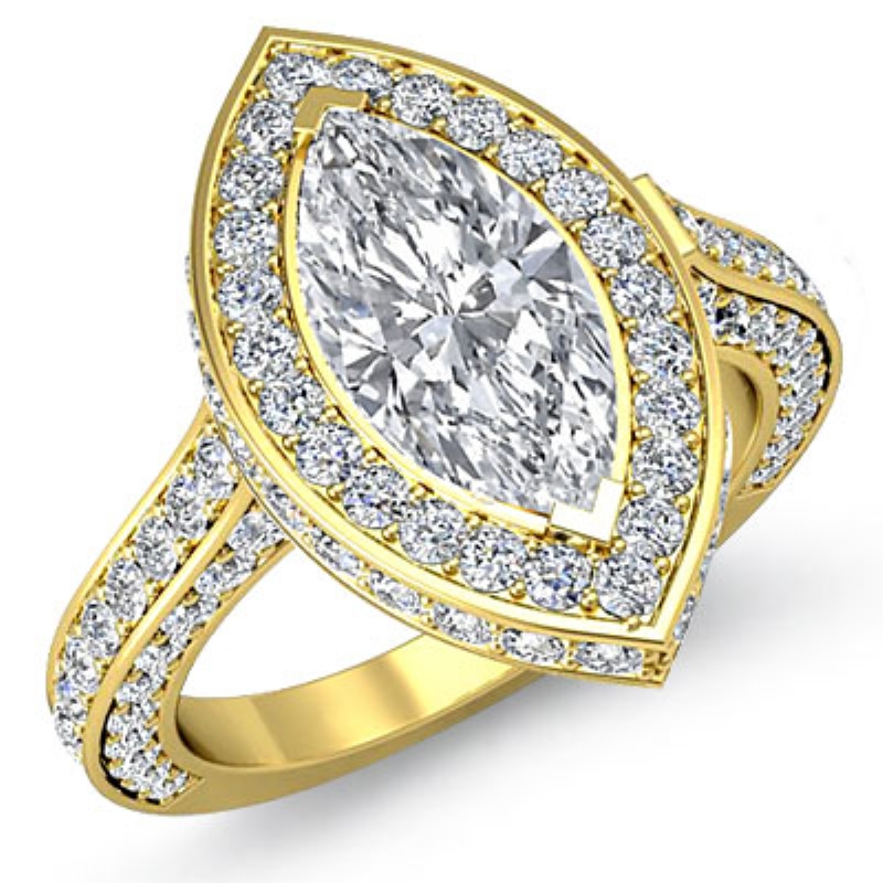Circa Halo Side-Stone Pave diamond Ring 14k Gold Yellow