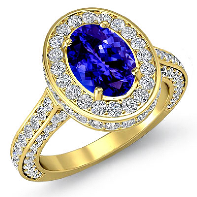 Circa Halo Side-Stone Pave Oval diamond engagement Ring in 18k Gold Yellow