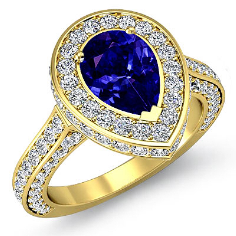 Circa Halo Side-Stone Pave Pear diamond engagement Ring in 14k Gold Yellow