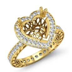 Heart Cut Halo Pave Diamond Engagement Semi Mount Ring in 14k Gold Yellow  (1Ct. tw.)