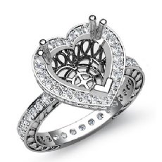 Heart Cut Halo Pave Diamond Engagement Semi Mount Ring in 14K White Gold 1Ct
