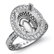 1Ct Diamond Engagement Ring Oval Semi Mount 14K White Gold Halo Pave Setting