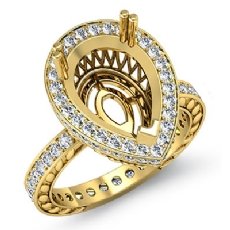 Diamond Engagement Ring Pear Semi Mount  14k Gold Yellow Halo Pave Setting (1Ct. tw.)