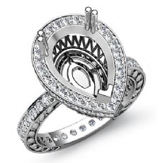 1Ct Diamond Engagement Ring Pear Semi Mount 14K White Gold Halo Pave Setting