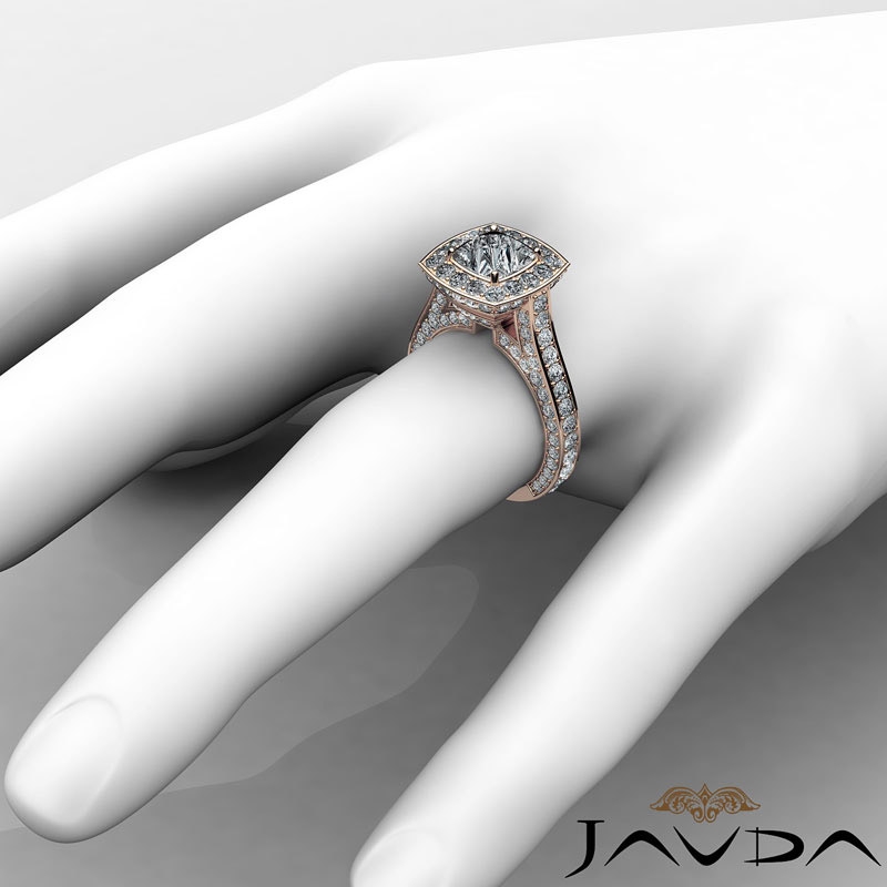 Halo Micro Pave Bridge Accent diamond Ring 14k Rose Gold