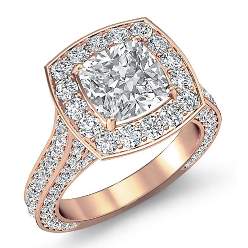 Bridge Accent Petite Halo Pave diamond Ring 18k Rose Gold
