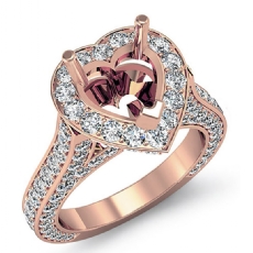 Heart Semi Mount Diamond Engagement Halo Pave Setting Ring 14k Rose Gold  (2.1Ct. tw.)