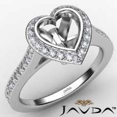 Halo Pave Setting Diamond Engagement Ring 14k White Gold Heart Semi Mount 0.47Ct