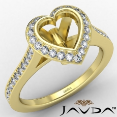 Halo Pave Setting Diamond Engagement Ring 14k Gold Yellow Heart Semi Mount  (0.47Ct. tw.)