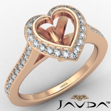 Halo Pave Setting Diamond Engagement Ring 14k Rose Gold Heart Semi Mount  (0.47Ct. tw.)