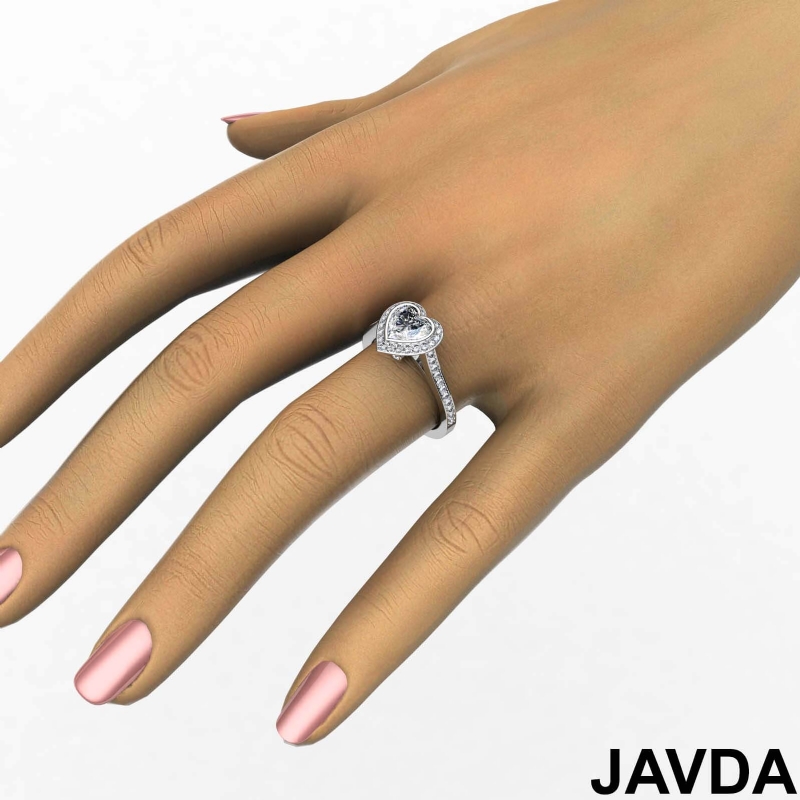 Halo Bezel Pave Set Accents Heart Diamond Engagement Ring 14k 