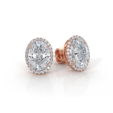 Halo Oval Cut Lab grown Diamond Claw Prong IGI Earring 18k Rose Gold  (2.16Ct. tw.)