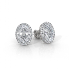 Halo Oval Cut Lab grown Diamond Claw Prong IGI Earring 14k White Gold 2.16ctw.