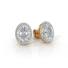 Halo Oval Cut Lab grown Diamond Claw Prong IGI Earring 18k Gold Yellow  (2.16Ct. tw.)