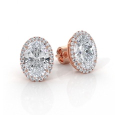 Halo Oval Cut Lab grown Diamond Claw Prong Earring IGI 18k Rose Gold  (3.26Ct. tw.)