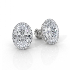 Halo Oval Cut Lab grown Diamond Claw Prong Earring IGI 14k White Gold 3.26ctw.