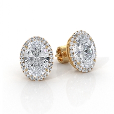 Halo Oval Cut Lab grown Diamond Claw Prong Earring IGI 18k Gold Yellow  (3.26Ct. tw.)