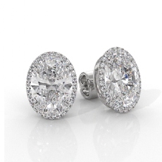 Claw Prong Set Women's Oval Lab Grown Diamond Earring IGI 14k White Gold 5.55ctw